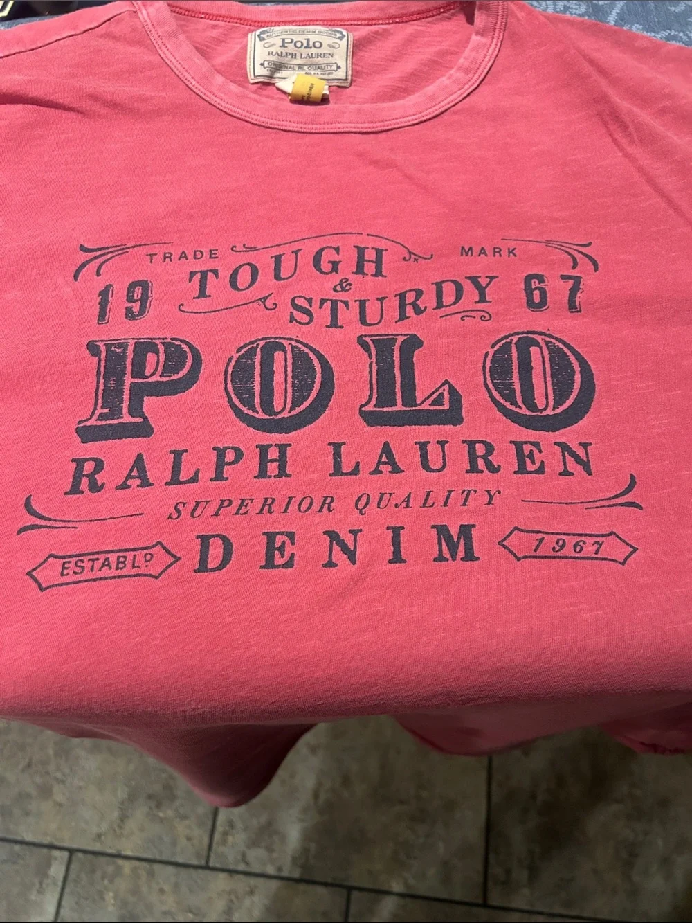 Polo by Ralph Lauren Vintage-Style Red Crewneck Tee with Navy Graphic